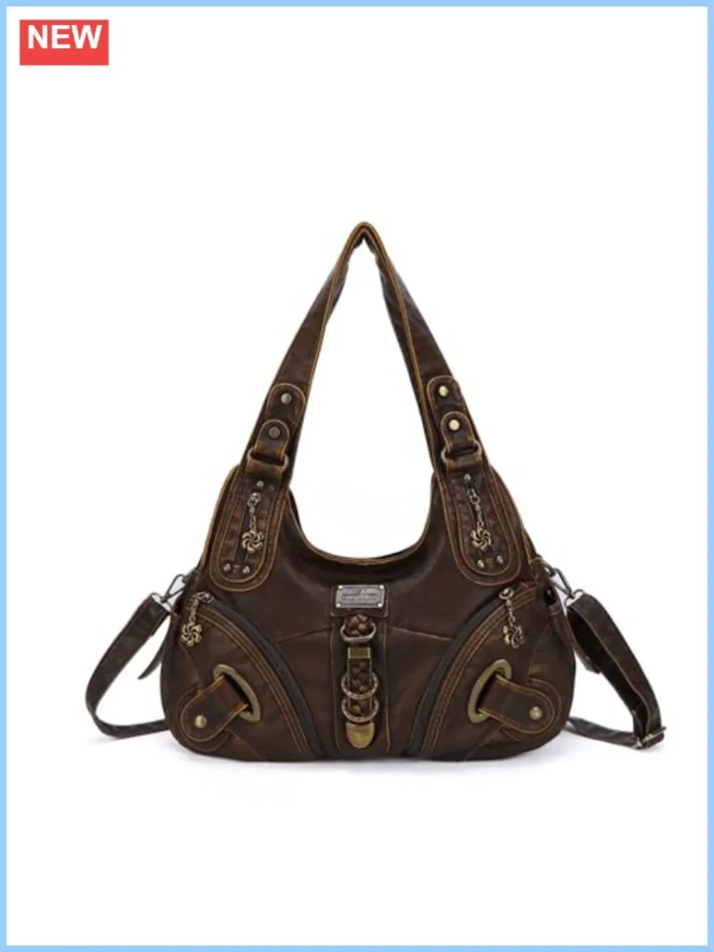 Washed PU Leather Hobo Satchel Bag Convertible Shoulder Handbag Large